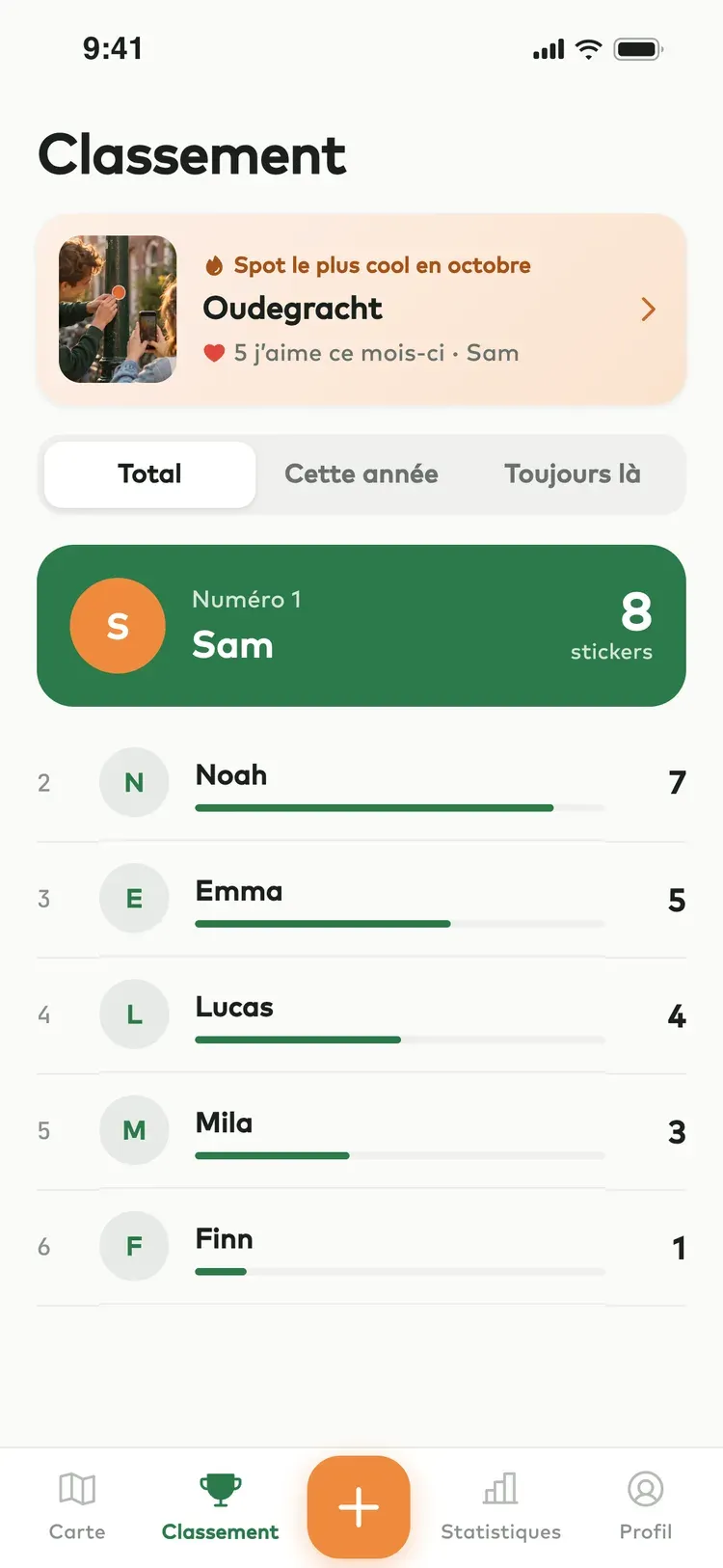 Le classement dans l’app, avec en tête le spot le plus cool du mois